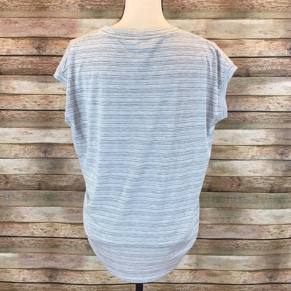 Athleta Size S Cloudlight Stratus Striped Tee Whisper Stripe White Heather Gray - Picture 4 of 5